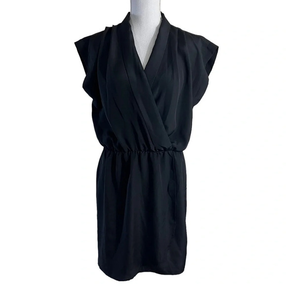 Aqua Black Dress Size Medium Draped V Neck Cocktail Evening Short Sleeves Date - Picture 1 of 5